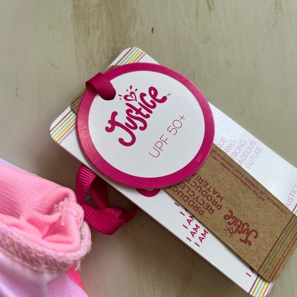 NWT- Justice Brand- Girls 2 Piece Pink Swirl Ruffle Top Swimsuit Size L (12/14) - Picture 2 of 5